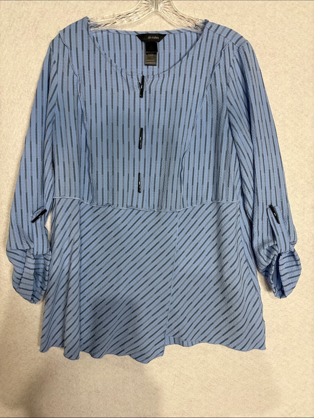 Ali Miles Light Blue Striped Peplum Tunic Top